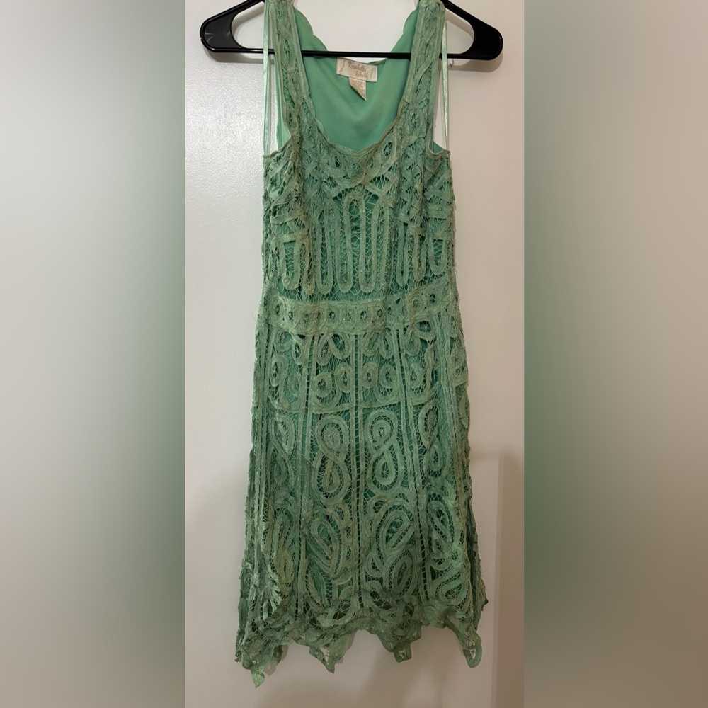 Vintage Kroshetta by Papillon Green Beaded Crochet Midi Dress Size Small